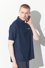 MESH TRICOT LOGO MOCK NECK S/S